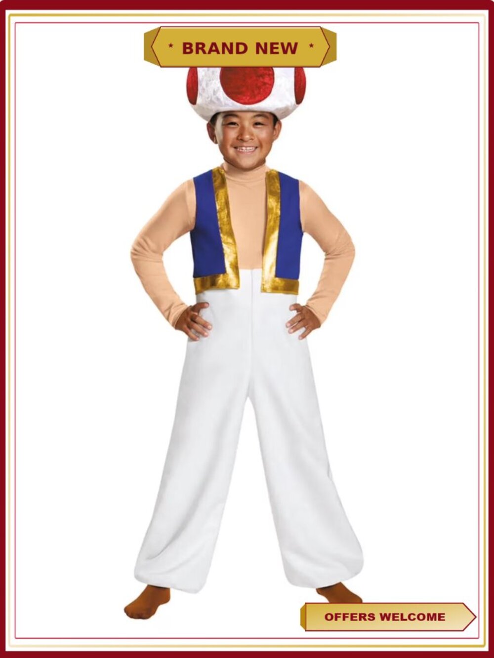 Boys Super Mario Toad Deluxe Halloween Costume Size 4-6